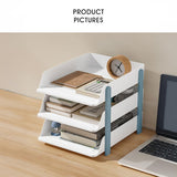 Cortina 3-Tier File Organizer , Premium Polystyrene Desk Rack, Foldable Document Holder with Dividers - Space-Saving Office & Home Paper Storage, Cloth organiser ( Blue)