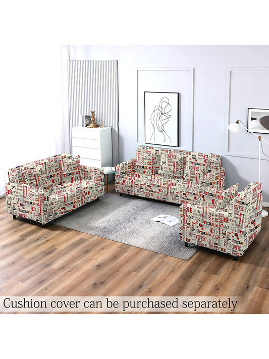 Polyester Stretchable Coffee Bean Printed Sofa Cover 3+1+1 Seater- Cream