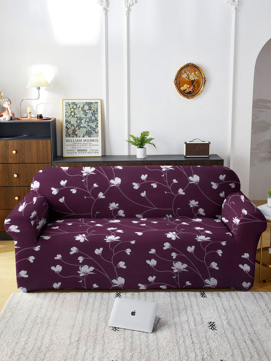 Elastic Stretchable Universal Printed Sofa Cover 3 Seater- Purple