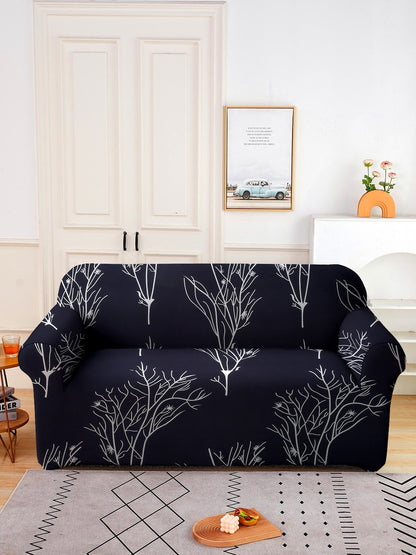 Elastic Stretchable Universal Printed Sofa Cover 4 Seater- Black