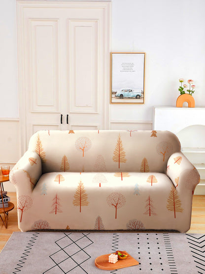 Elastic Stretchable Universal Printed Sofa Cover 4 Seater- Beige