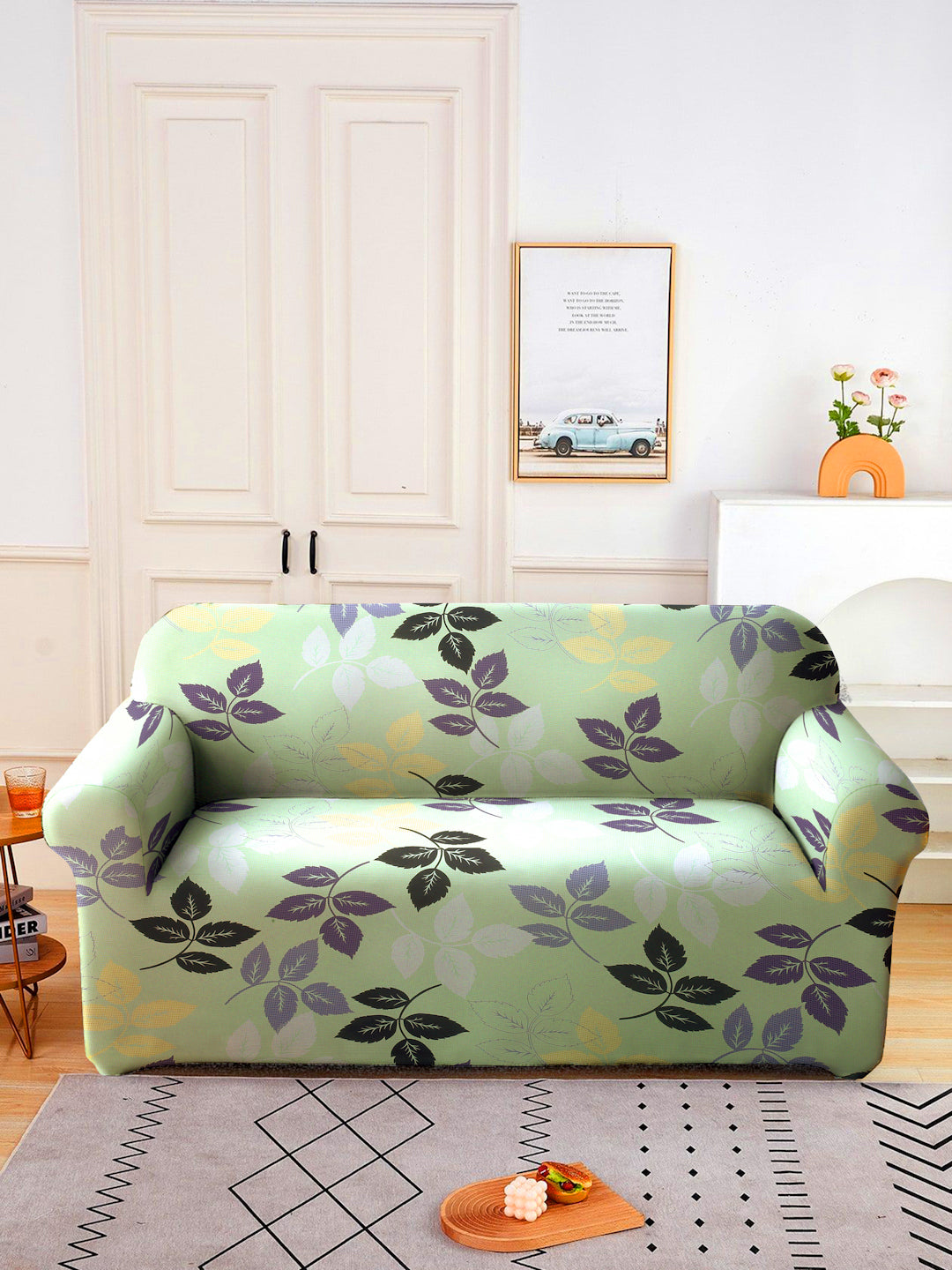 Elastic Stretchable Universal Printed Sofa Cover 2 Seater- Green