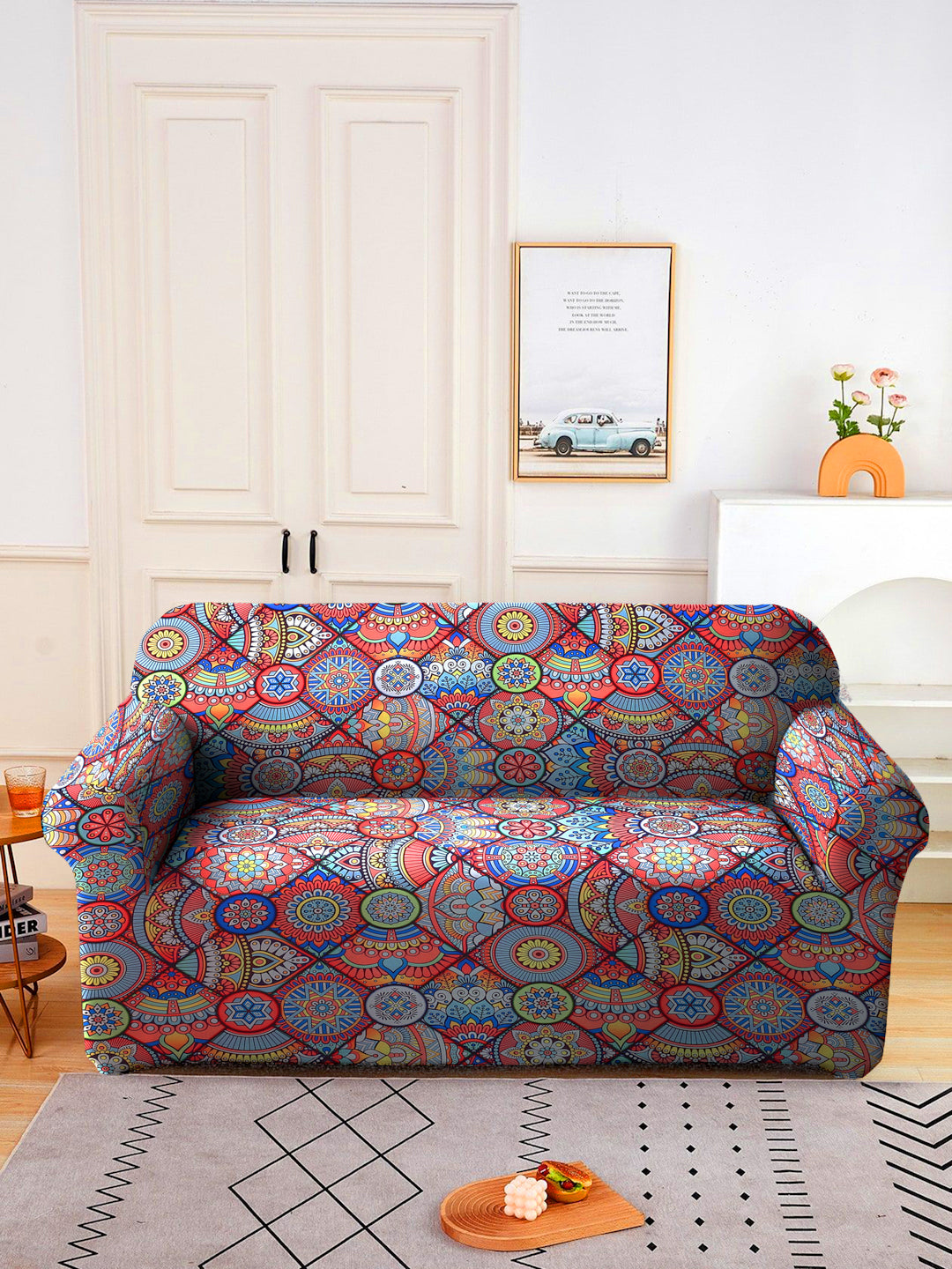 Elastic Stretchable Universal Printed Sofa Cover 2 Seater- Multicolour