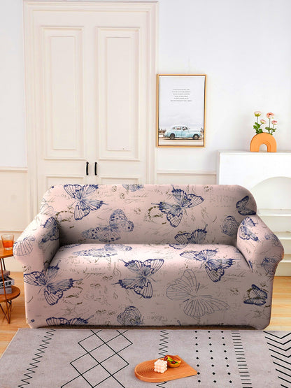 Elastic Stretchable Universal Printed Sofa Cover 4 Seater- Beige