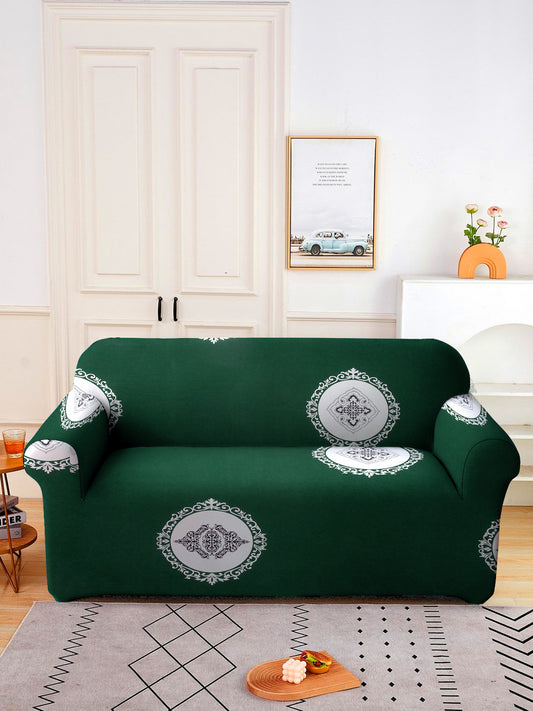 Elastic Stretchable Universal Printed Sofa Cover 2 Seater- Teal