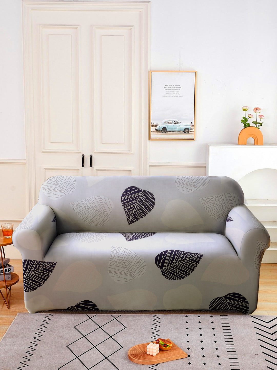 Elastic Stretchable Universal Printed Sofa Cover 4 Seater- Lavender