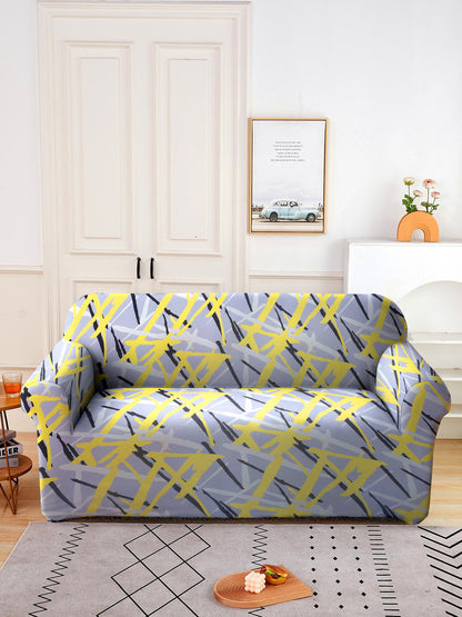 Elastic Stretchable Universal Printed Sofa Cover 2 Seater- Grey
