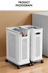 Cortina Premium Wheeled Laundry Hamper Basket with Extended Handle | Durable Plastic Foldable Design | Portable Rolling Storage Solution (Wheeled Laundry Hamper)