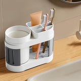 Cortina All-in-One Bathroom Organizer , Toothbrush Holder, Toothpaste Shelf & Rinse Cup Set, Brush Stand | Off-White - Grey , Single Cup