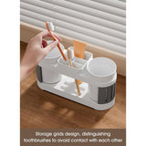 Cortina All-in-One Bathroom Organizer , Toothbrush Holder, Toothpaste Shelf & Rinse Cup Set, Brush Stand | Off-White - Grey , Dual Cup