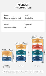 Cortina 3-Layer triangle Multipurpose Utility Rack, Fruit & Vegetable Basket Trolley with Wheels | Kitchen, Pantry, Bathroom Organizer & Toy Storage Rack for Home (Multicolour)