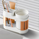Cortina All-in-One Bathroom Organizer , Toothbrush Holder, Toothpaste Shelf & Rinse Cup Set, Brush Stand | Off-White - Orange , Single Cup