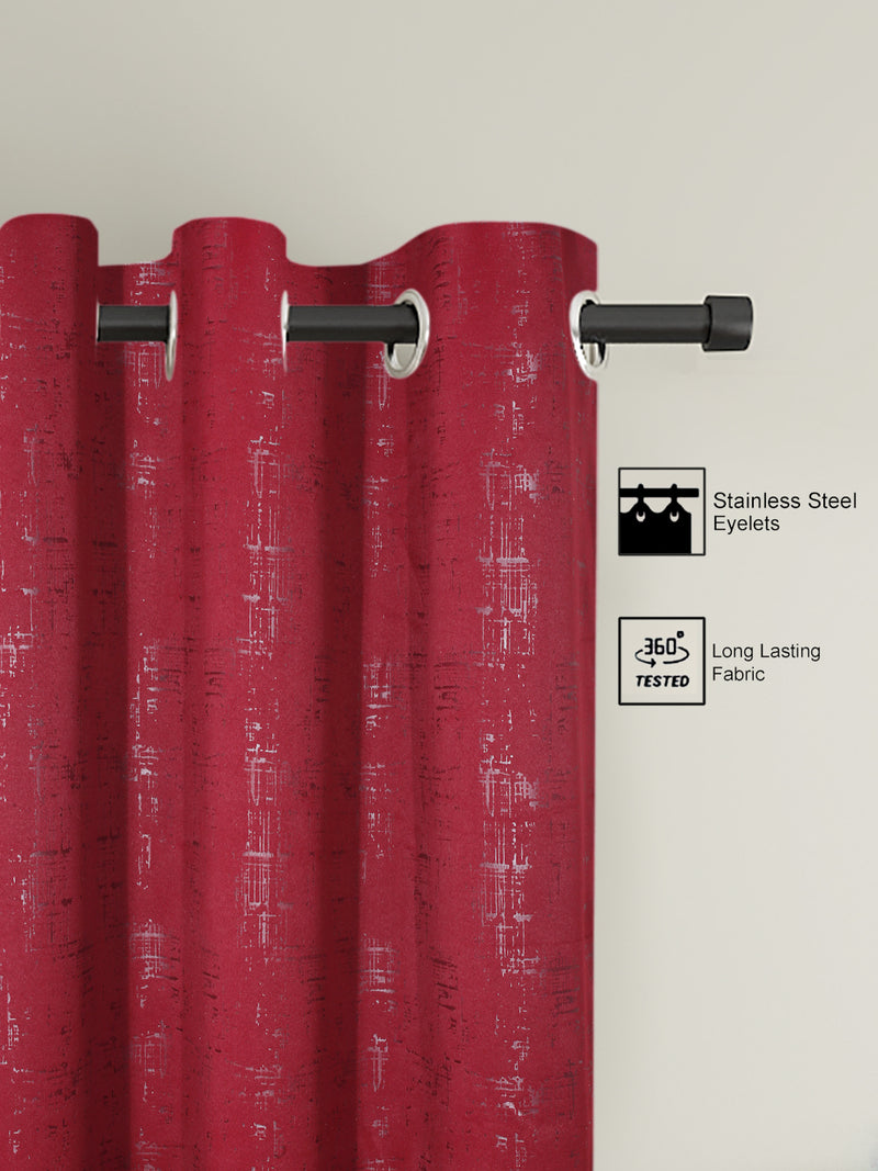 Pack of 2 Polyester Blackout Emboss Window Curtains- Red