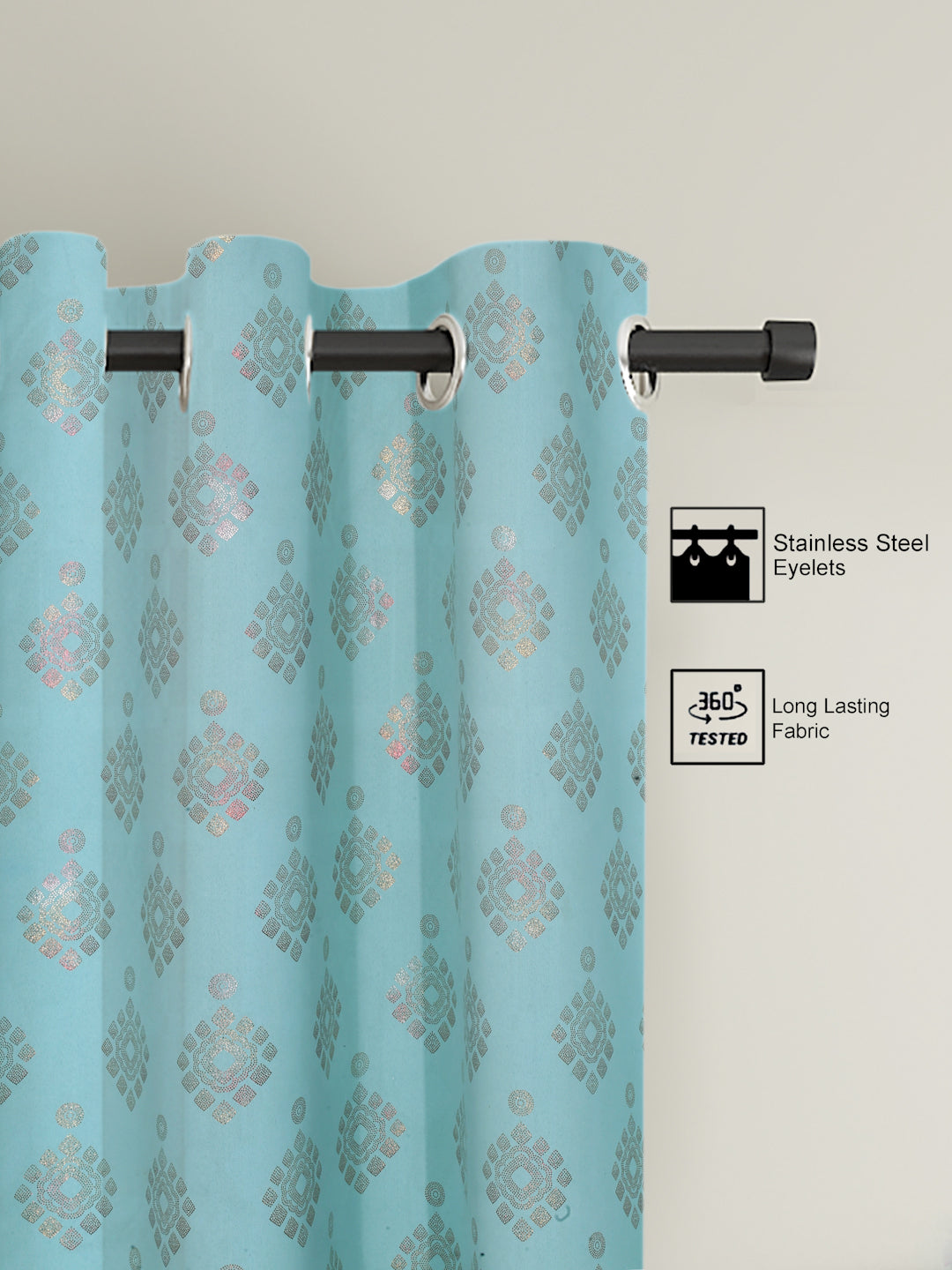 Pack of 2 Polyester Blackout Foil Door Curtains- Sky Blue