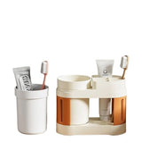 Cortina All-in-One Bathroom Organizer , Toothbrush Holder, Toothpaste Shelf & Rinse Cup Set, Brush Stand | Off-White - Orange , Single Cup