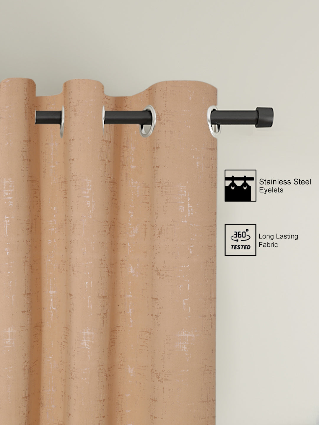 Pack of 2 Polyester Blackout Emboss Long Door Curtains- Beige