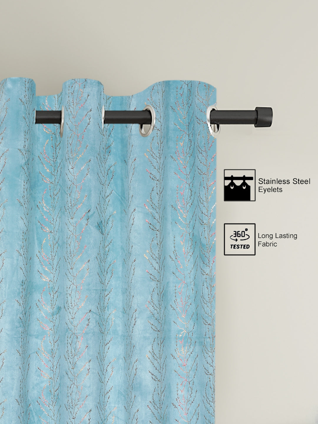 Pack of 2 Velvet Regular Foil Door Curtains- Light Blue