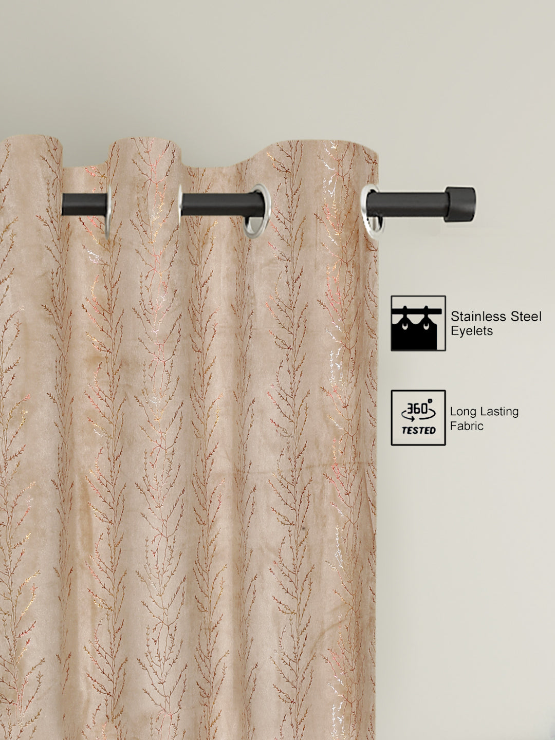Pack of 2 Velvet Regular Foil Long Door Curtains- Peach
