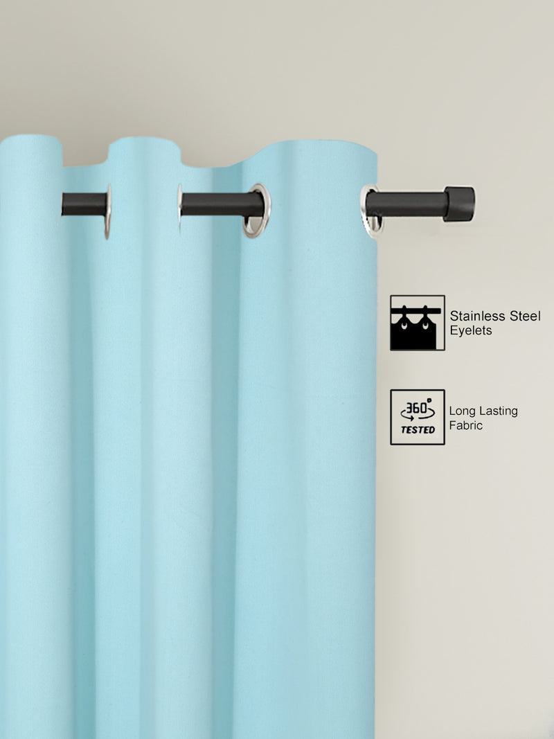 Pack of 2 Polyester Blackout Solid Door Curtains- Sky Blue