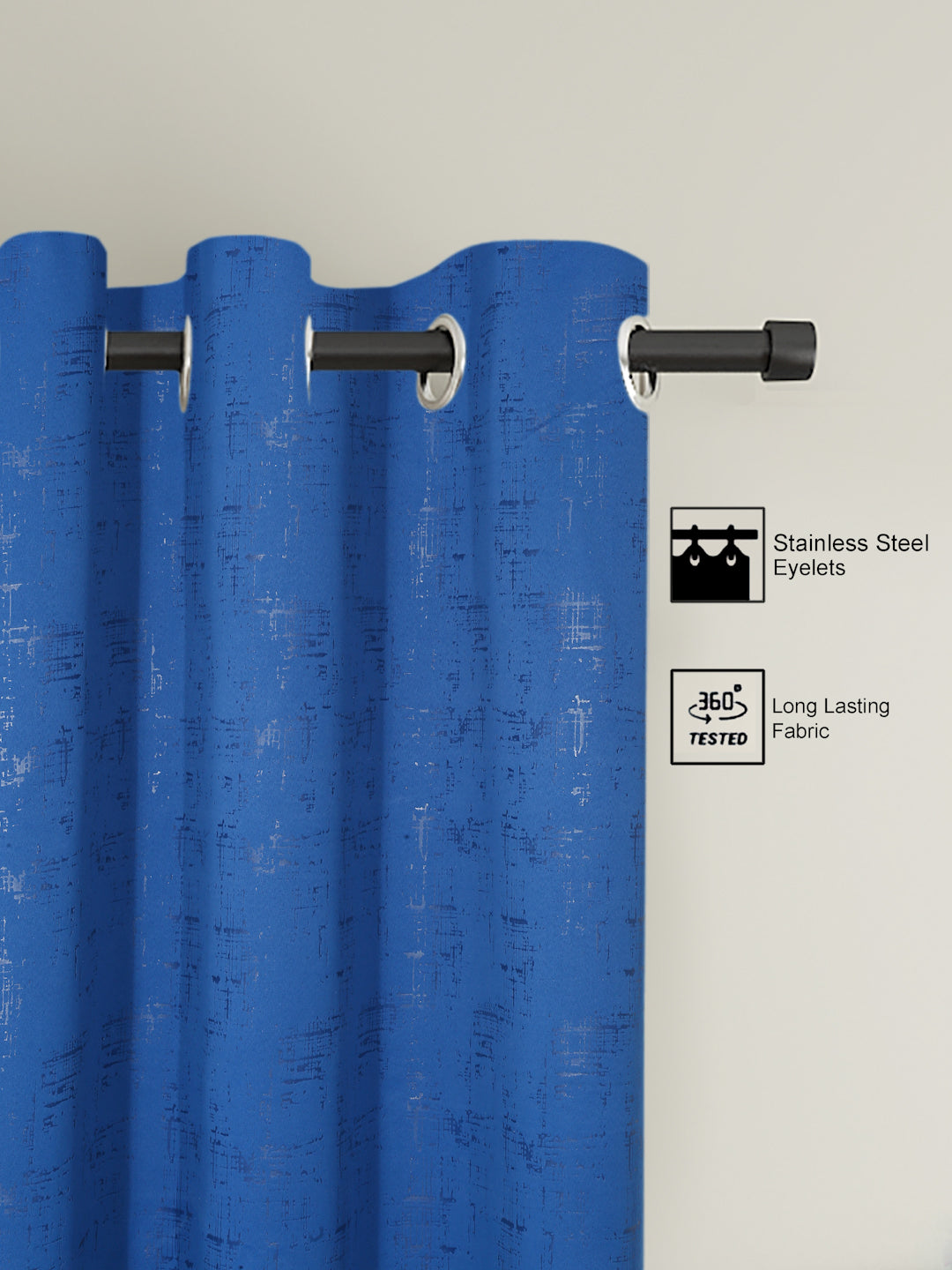 Pack of 2 Polyester Blackout Emboss Long Door Curtains- Navy Blue
