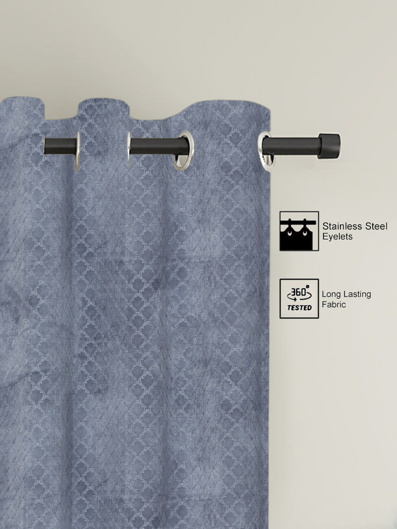 Pack of 2 Velvet Room Darkening Emboss Door Curtains- Dark Grey