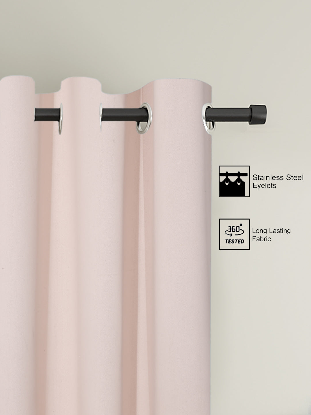 Pack of 2 Polyester Blackout Solid Long Door Curtains- Pink
