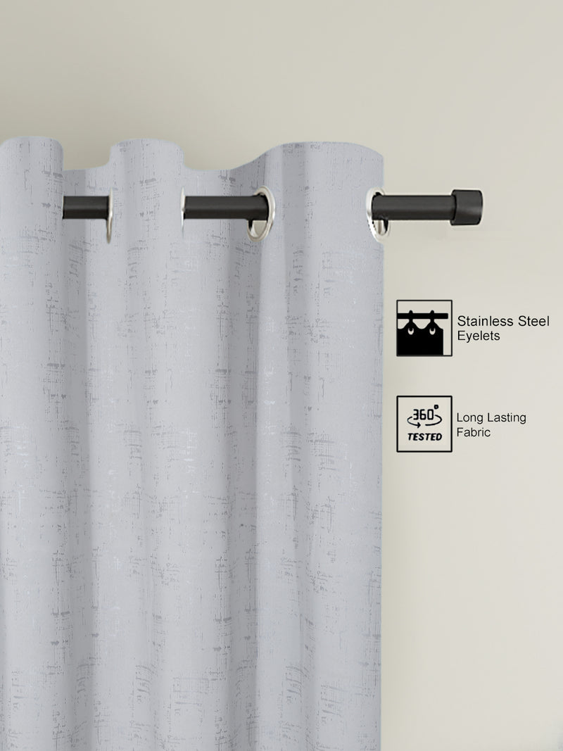 Pack of 2 Polyester Blackout Emboss Window Curtains- Light Grey