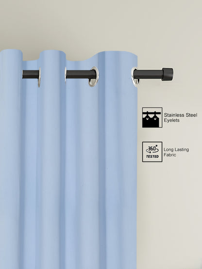 Pack of 2 Polyester Blackout Solid Door Curtains- Blue