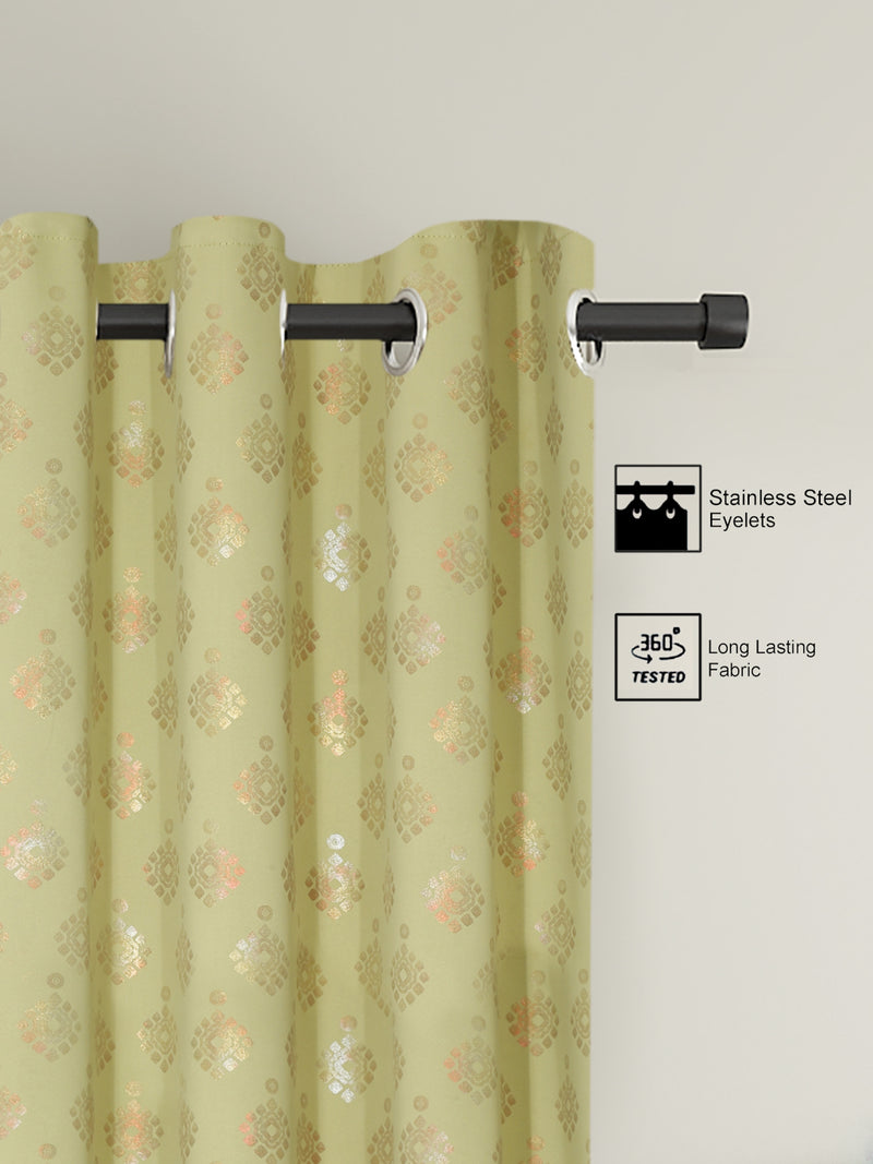 Pack of 2 Polyester Blackout Foil Long Door Curtains- Green