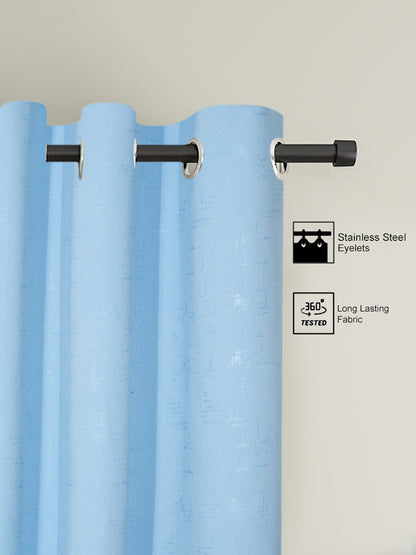 Pack of 2 Polyester Blackout Emboss Long Door Curtains- Blue