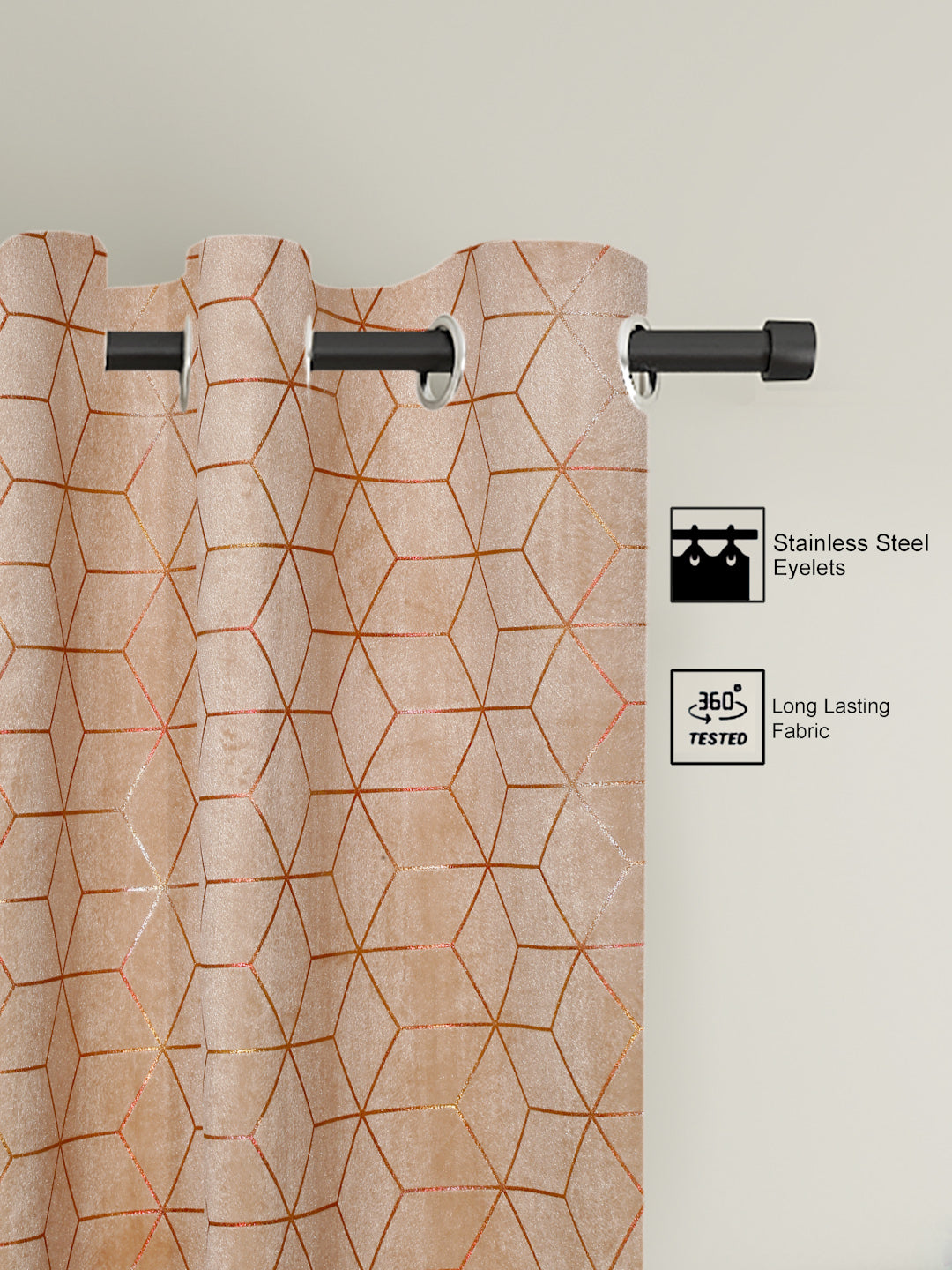 Pack of 2 Velvet Regular Geometric Foil Long Door Curtains- Peach