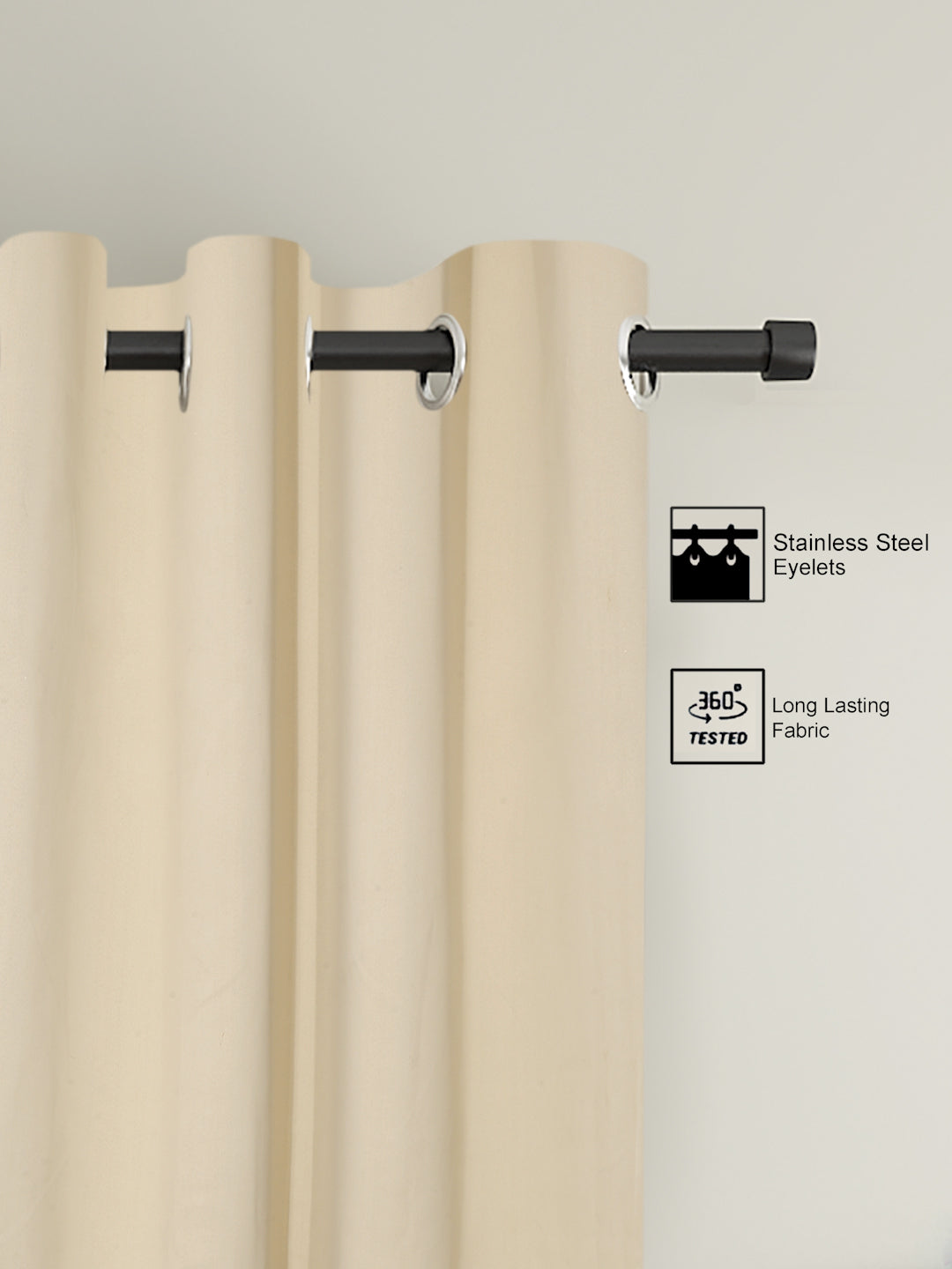 Pack of 2 Polyester Blackout Solid Long Door Curtains- Beige