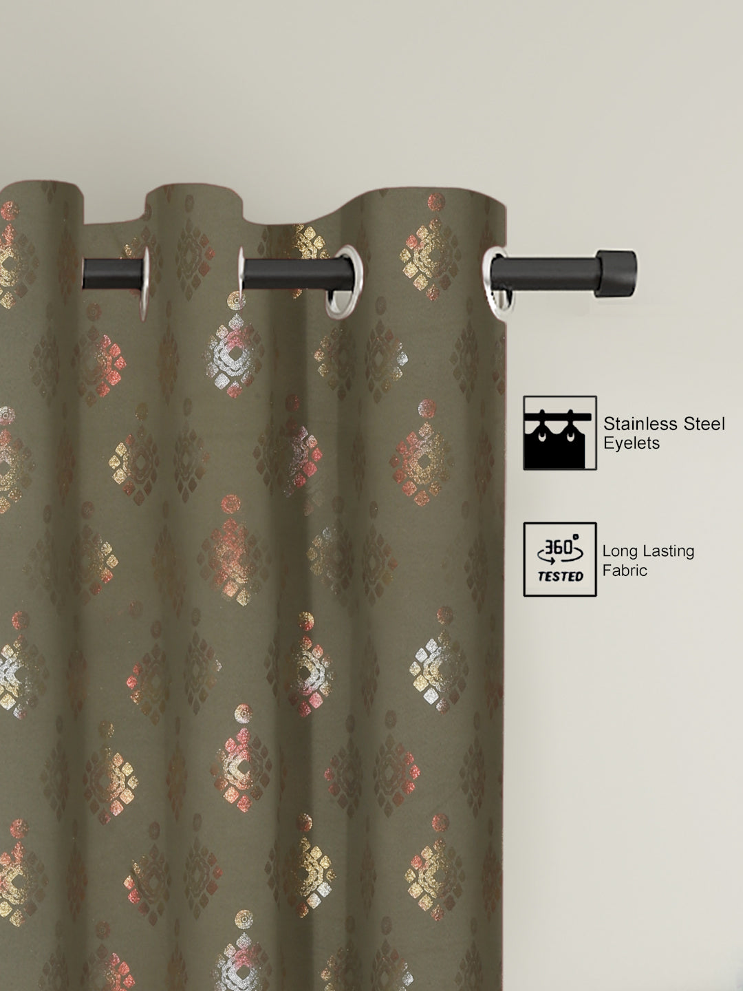 Pack of 2 Polyester Blackout Foil Long Door Curtains- Olive