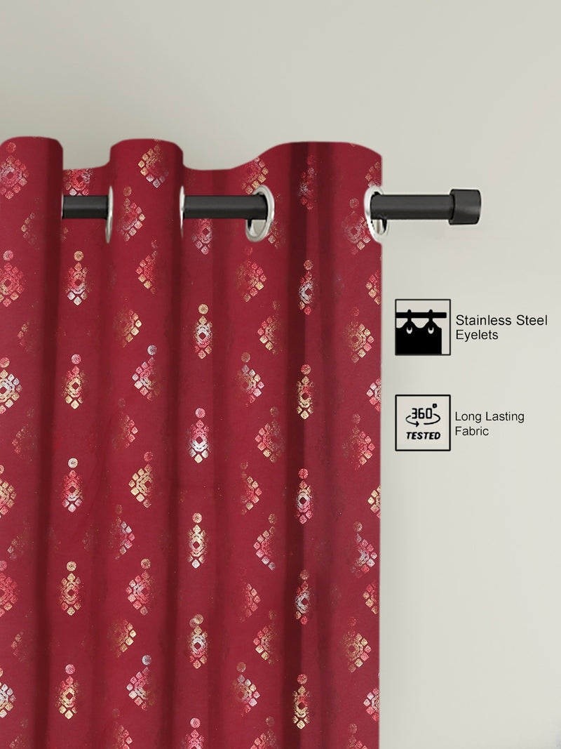 Pack of 2 Polyester Blackout Foil Window Curtains- Red