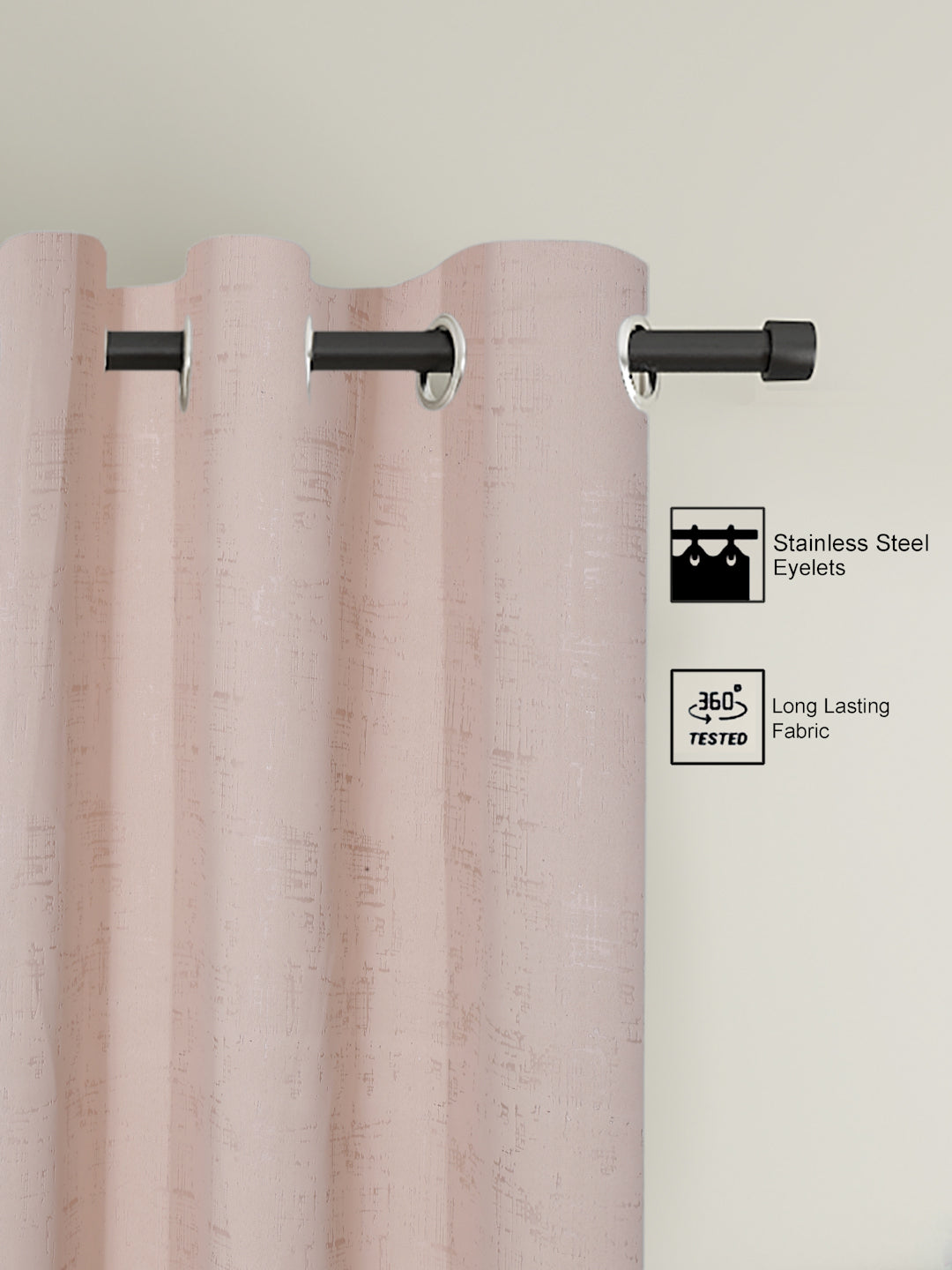 Pack of 2 Polyester Blackout Emboss Long Door Curtains- Peach