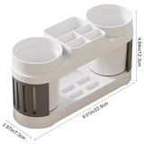 Cortina All-in-One Bathroom Organizer , Toothbrush Holder, Toothpaste Shelf & Rinse Cup Set, Brush Stand | Off-White - Grey , Dual Cup