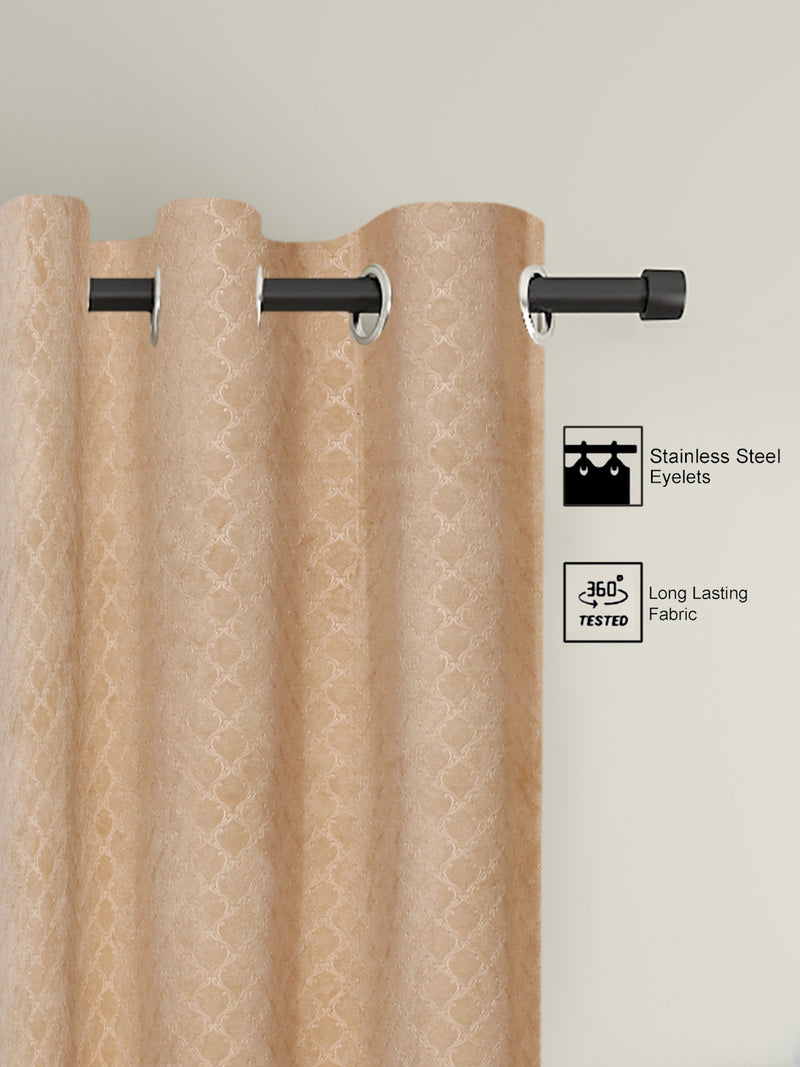 Pack of 2 Velvet Room Darkening Emboss Door Curtains- Peach