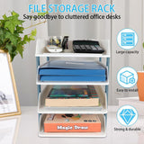 Cortina 4-Tier File Organizer , Premium Polystyrene Desk Rack, Foldable Document Holder with Dividers - Space-Saving Office & Home Paper Storage , Cloth organiser ( Blue)