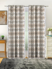 Cotton Printed Boho Light Filtering Door Curtain with Lace- Brown (Pack of 1)