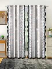 Cotton Printed Boho Light Filtering Door Curtain with Lace- Multicolour (Pack of 1)