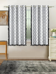 Cotton Printed Boho Light Filtering Window Curtain with Lace- Black and White (Pack of 1)