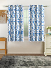 Cotton Printed Boho Light Filtering Window Curtain with Lace- Blue (Pack of 1)