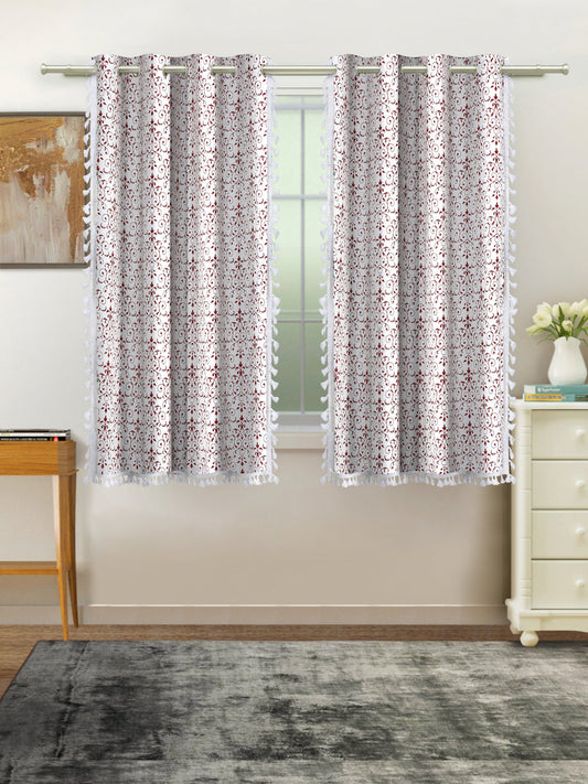 Cotton Printed Boho Light Filtering Curtain with Lace