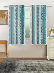 Cotton Printed Boho Light Filtering Window Curtain with Lace- Teal (Pack of 1)