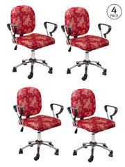 Stretchable Elastic Ethnic Printed Office Chair Cover Pack of 4- Red