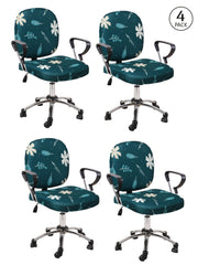 Stretchable Elastic Floral Printed Office Chair Cover Pack of 4- Teal