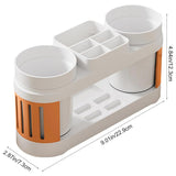 Cortina All-in-One Bathroom Organizer , Toothbrush Holder, Toothpaste Shelf & Rinse Cup Set, Brush Stand | Off-White - Orange , Dual Cup