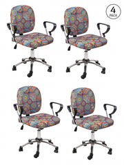 Stretchable Elastic Ethnic Printed Office Chair Cover Pack of 4- Multicolour