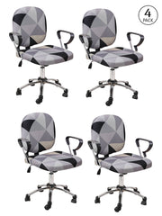 Stretchable Elastic Geometric Printed Office Chair Cover Pack of 4- Grey