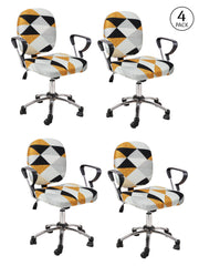 Stretchable Elastic Geometric Printed Office Chair Cover Pack of 4- Yellow